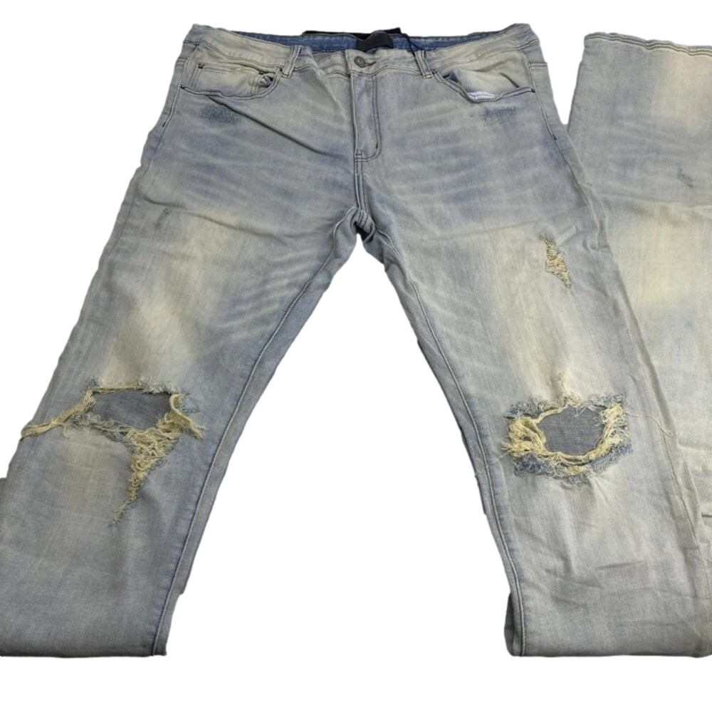Tulones Men's Stacked Distressed Flare Jeans Light Blue Size 42 – NWT